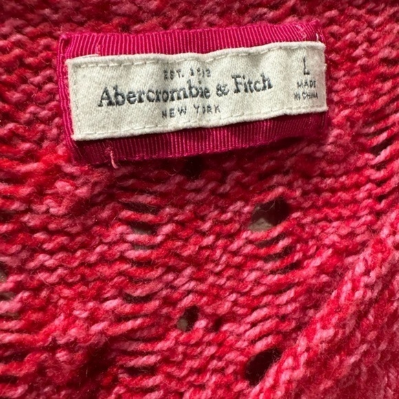 Abercrombie & Fitch Wool Blend Pink Red Cable Loose Knit‎ Sweater Size L - Picture 3 of 4